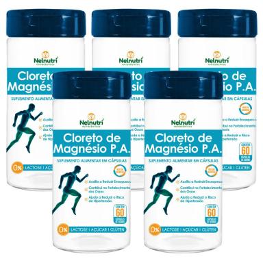 KIT 5UNI CLORETO MAGNéSIO P.A. 60 CáPS - NELNUTRI
