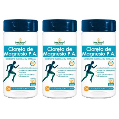 KIT 3UNI CLORETO MAGNéSIO P.A. 120 CáPS - NELNUTRI