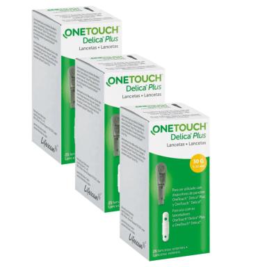 KIT 3UNI LANCETAS ONE TOUCH DELICIA PLUS COM 25 LIFESCAN - ONE TOUCH