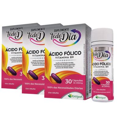 KIT 3UNI SUPLEMENTO TODO DIA ÁCIDO FóLICO 250MG 30 CáPS  - KATIGUá