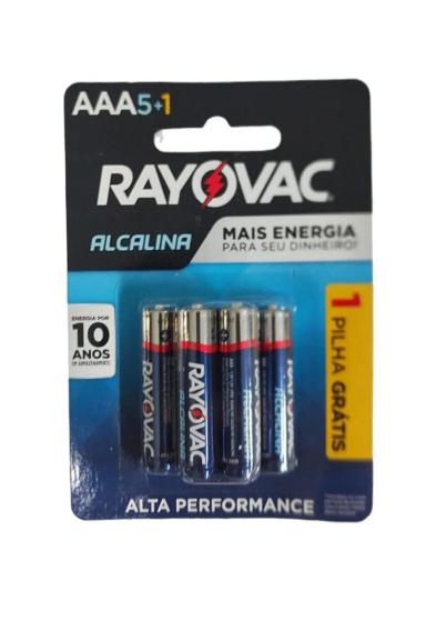 PILHA PALITO AAA ALCALINA PAGUE 5 LEVE 6 RAYOVAC