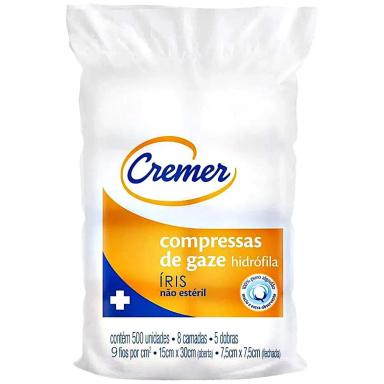 COMPRESSA GAZE CREMER ÍRIS 9 FIOS 7.5X7.5CM - 500 UNIDADES