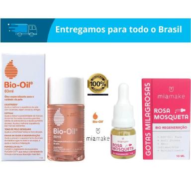 KIT ÓLEO BIO-OIL 60ML + ÓLEO ROSA MOSQUETA MIA MAKE 10ML