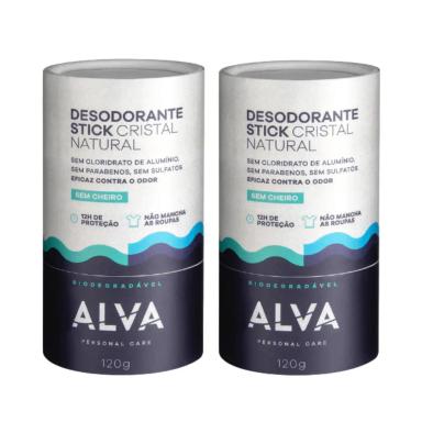 KIT 2 DESODORANTE DE PEDRA STICK EMBALAGEM BIODEGRADáVEL 120G - ALVA
