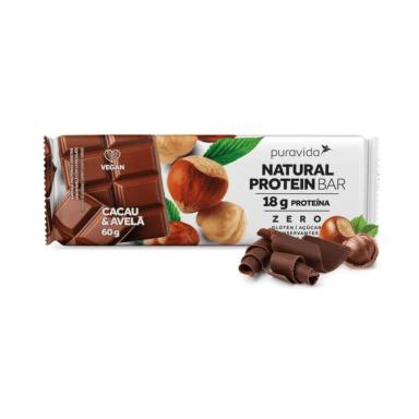 BARRA DE PROTEíNA NATURAL PROTEIN BAR CACAU E AVELã 60G - PURAVIDA