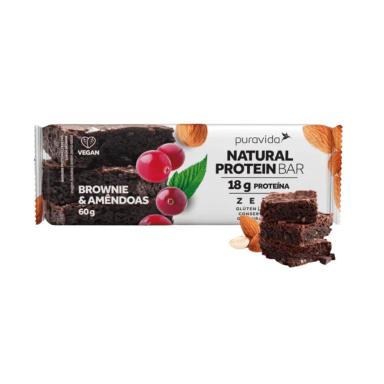 BARRA DE PROTEíNA NATURAL PROTEIN BAR BROWNIE E AMêNDOAS 60G - PURAVIDA