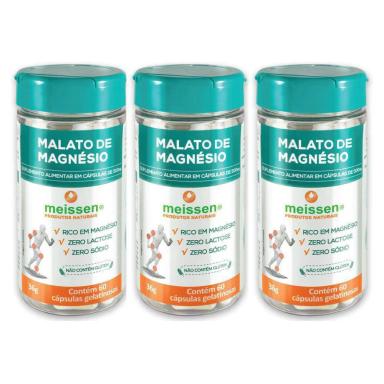 Kit 3Uni Malato De Magnésio 500Mg 60 Cáps - Meissen