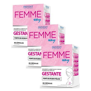 KIT 3UNI FEMME WAY GESTANTE 60 CáPS - PREVENT PHARMA