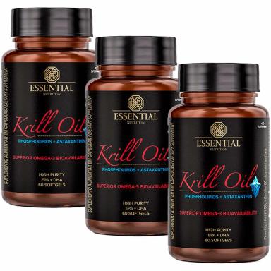 KIT 3X KRILL OIL OMEGA 3 + ASTAXANTINA - (60 SOFTGELS CADA) - ESSENTIAL NUTRITION
