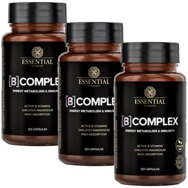 KIT 3X B COMPLEX VITAMINAS DO COMPLEXO B + MAGNéSIO - 120 CAPS CADA - ESSENTIAL NUTRITION