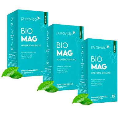 KIT 3X BIO MAG - MAGNéSIO QUELATO - 60 CAPSULAS CADA - PURA VIDA