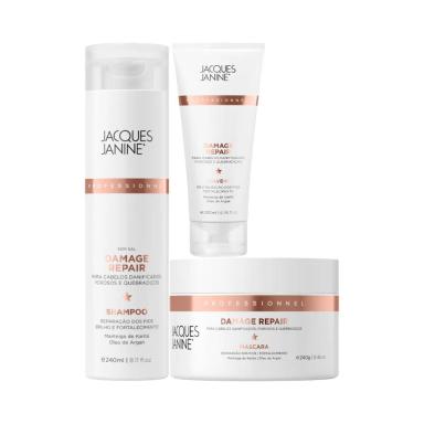 JACQUES JANINE DAMAGE REPAIR SHAMPOO 240ML, MáSCARA 240G E LEAVE-IN 200ML