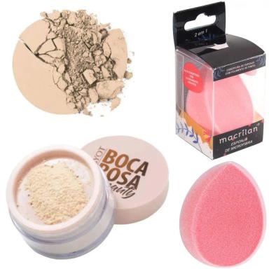 COMBO Pó FACIAL MáRMORE BOCA ROSA + ESPONJA MICROFIBRA - 72401 + EP02 - xpto