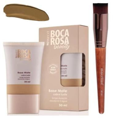 COMBO BASE BOCA ROSA + PINCEL PROFISSIONAL KABUKI MACRILAN - M132 + 07 MáRCIA - xpto