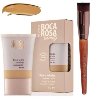 COMBO BASE BOCA ROSA + PINCEL PROFISSIONAL KABUKI MACRILAN - M132 + 06 JULIANA - xpto