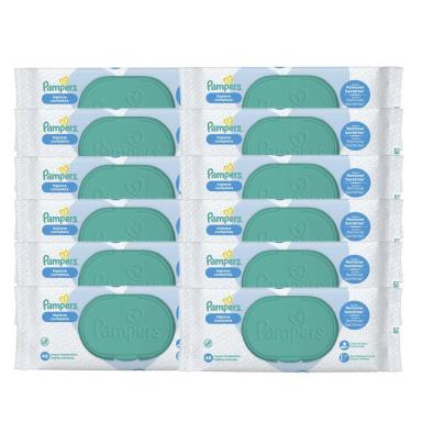 KIT 12 LENçOS UMEDECIDOS PAMPERS HIGIENE COMPLETA C/ 48 UNIDADES CADA
