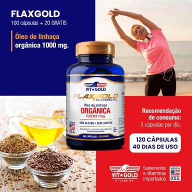 Flaxgold 1000 mg Óleo de Linhaça (Omega 3) Vitgold 100 Cápsulas