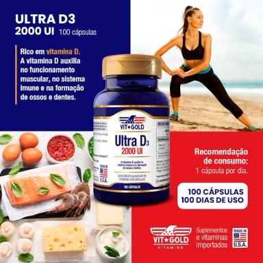 Kit 2x Vitamina Ultra D3 2000UI Vitgold 100 Cápsulas