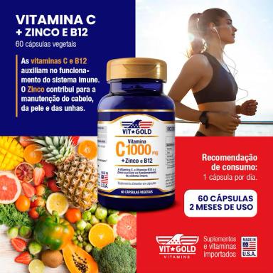 Vitamina C 1000 mg + Zinco e B12 Vitgold 60 Cápsulas