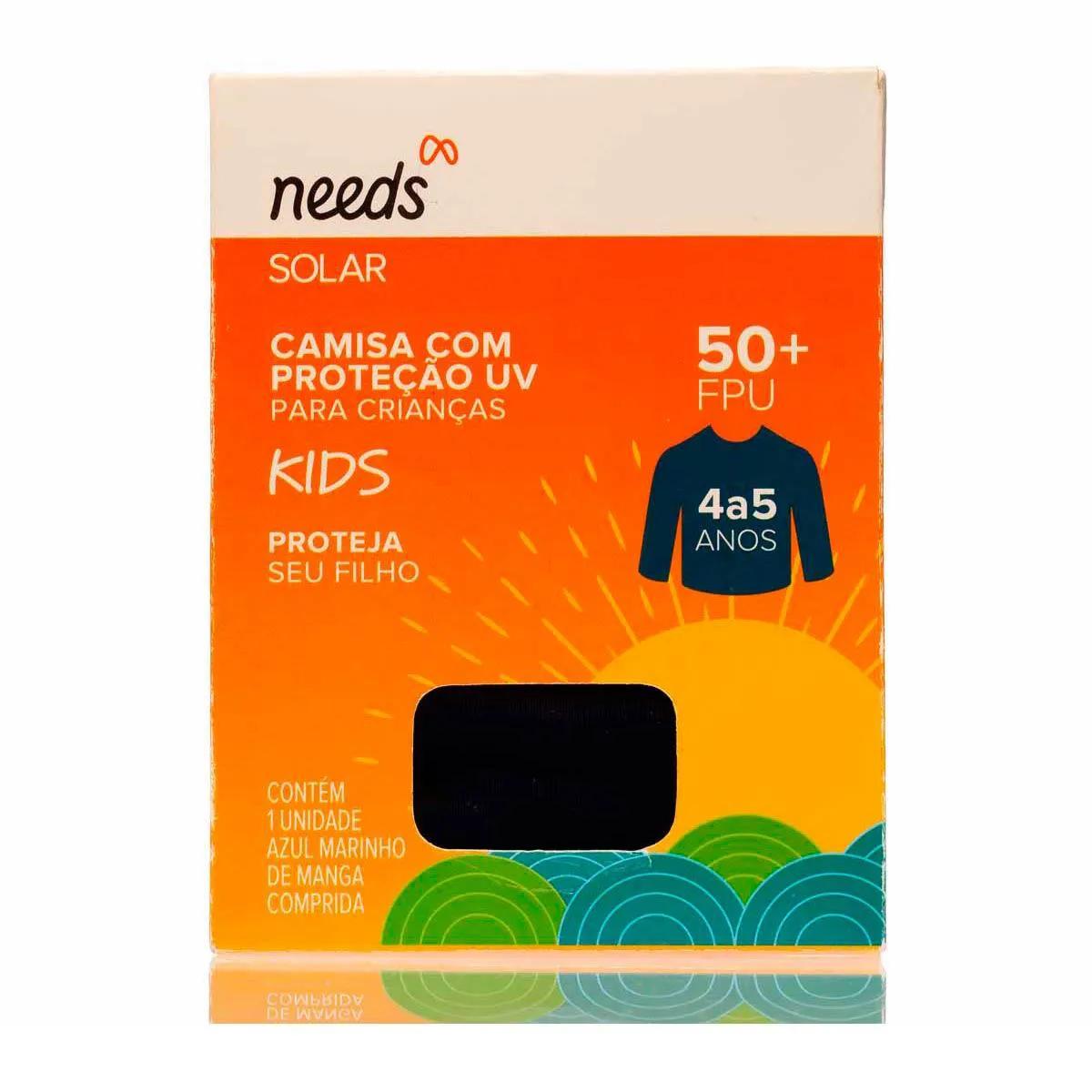 Camisa Infantil Proteção UV FPU 50+ Needs Solar 4 a 5 Anos Azul