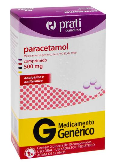 Paracetamol 500mg 20 comprimidos Prati Donaduzzi Genérico