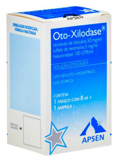 Oto-Xilodase Cloridrato de Lidocaína 50mg + Sulfato de Neomicina 5mg + Hialuronidase 100 UTR Solução Otológica 8ml