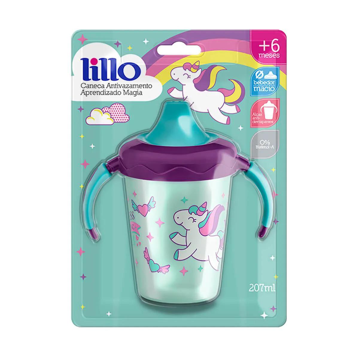 Caneca Infantil Antivazamento Lillo Aprendizado Magia Unicórnios