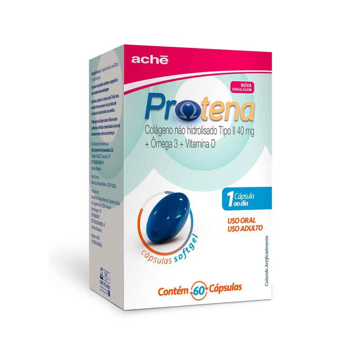 Protena Colágeno Não Hidrolisado Tipo II 40mg + Ômega 3 + Vitamina D - 60 cápsulas