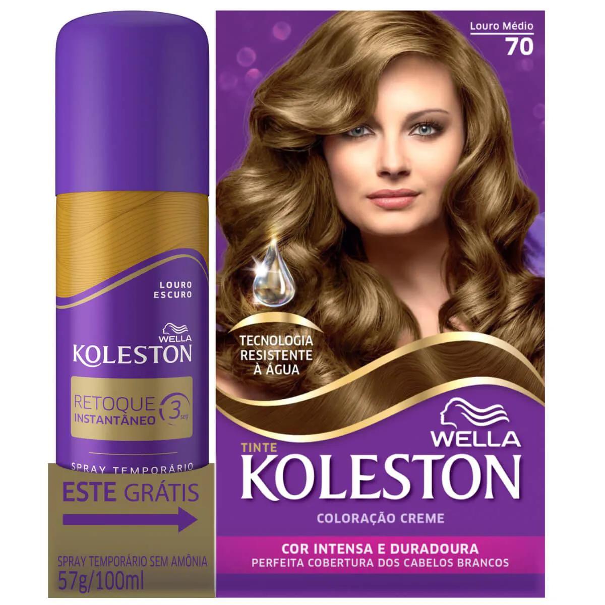 Kit Wella Koleston Tintura Louro Médio 70 + Retoque Instantâneo Spray Louro Escuro