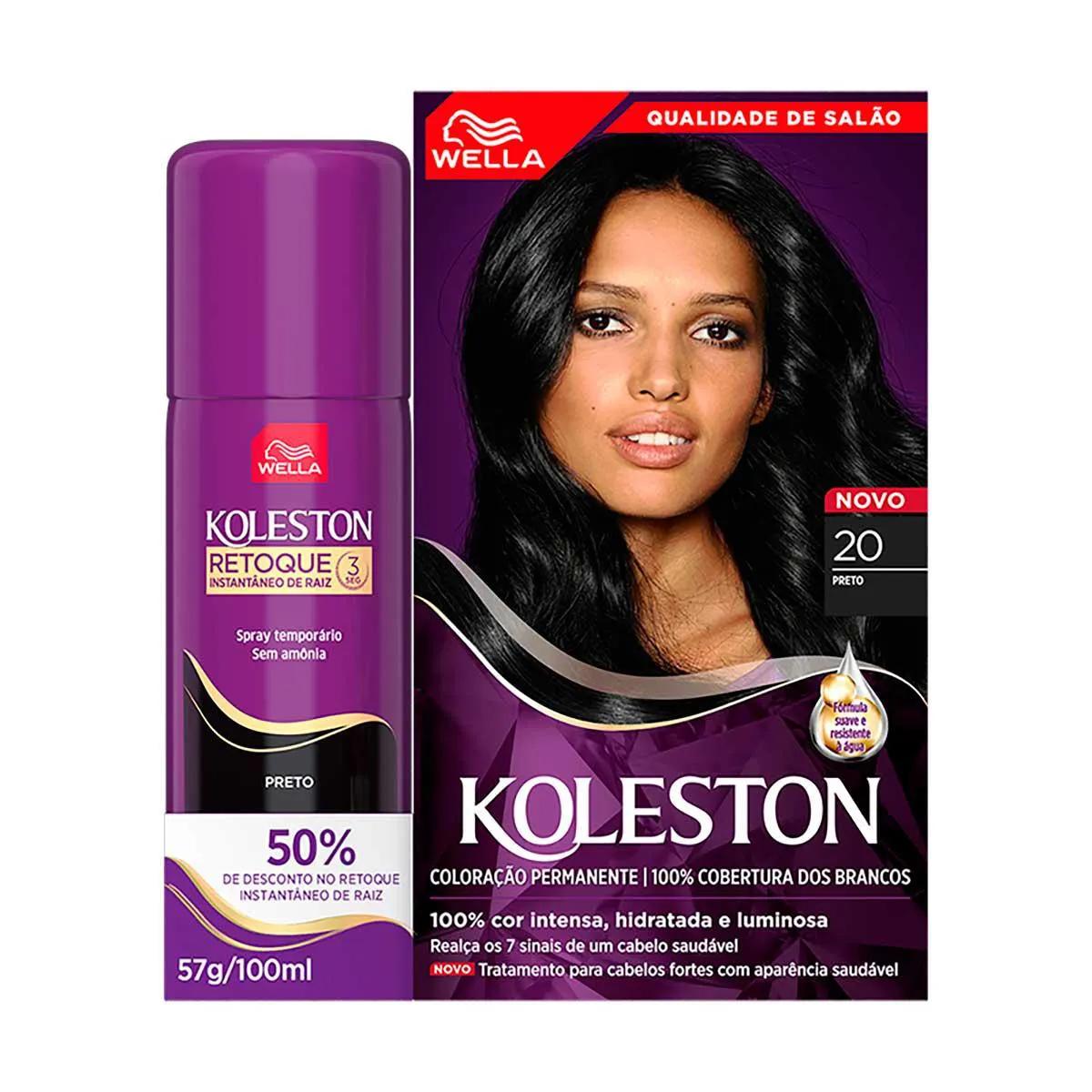 Kit Wella Koleston Tintura Preto 20 + Retoque Instantâneo Spray Preto