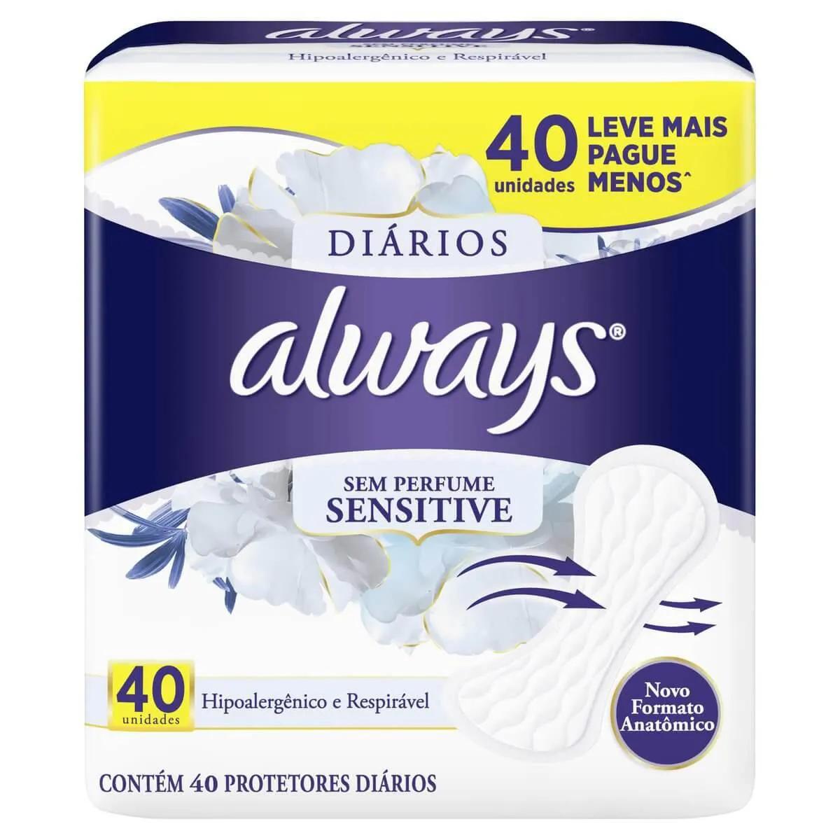 Protetor Diário Always Sensitive Sem Perfume com 40 unidades