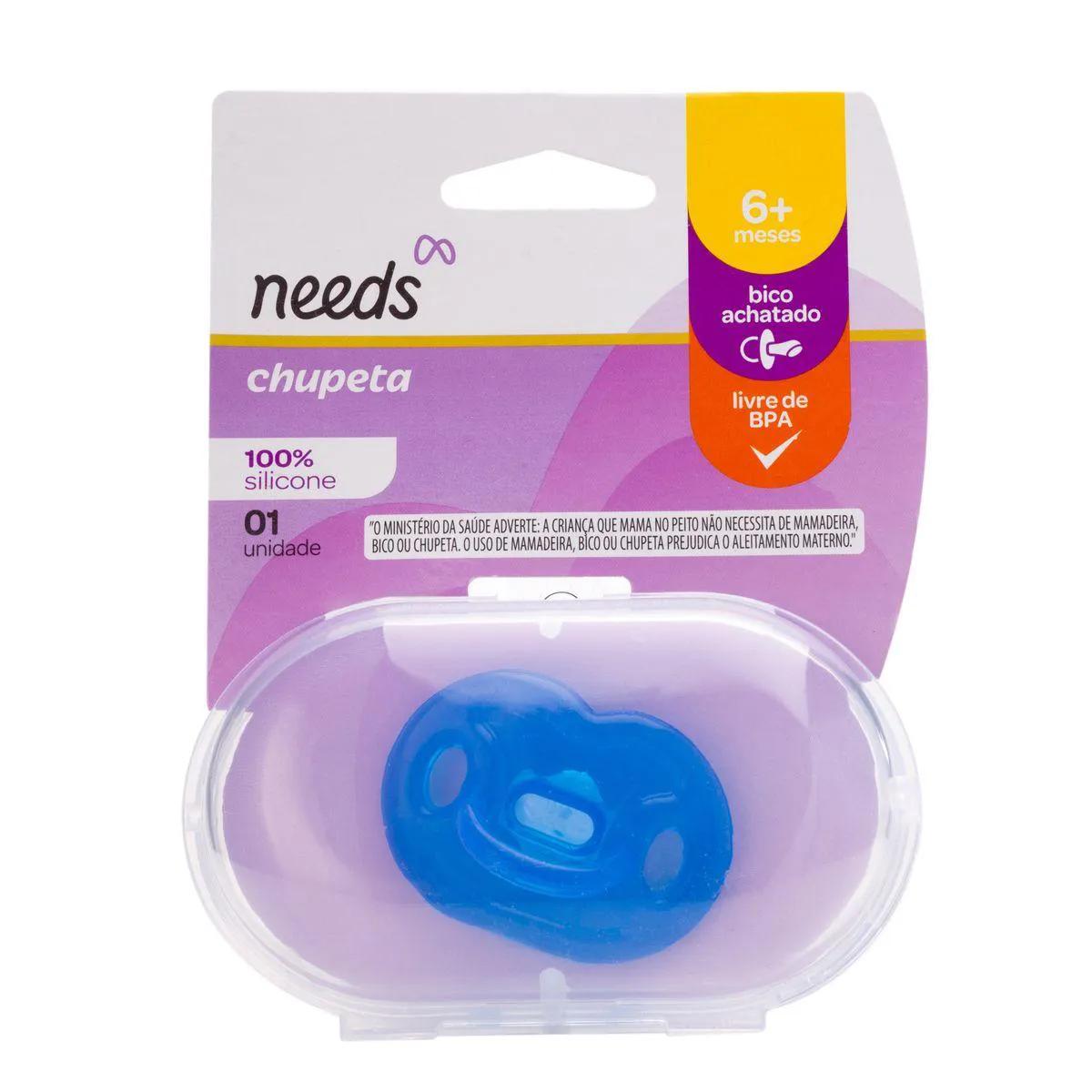 Chupeta de Silicone Needs Sem BPA Tamanho 2 Azul com 1 unidade