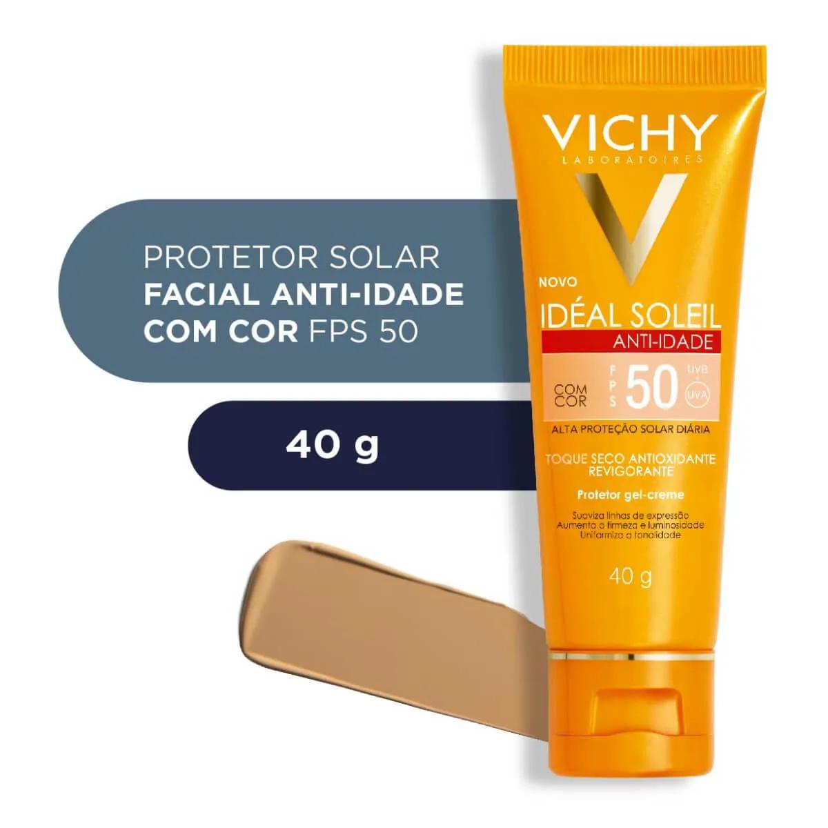 Protetor Solar Facial Vichy Idéal Soleil Anti-idade Toque Seco com Cor FPS 50 com 40g