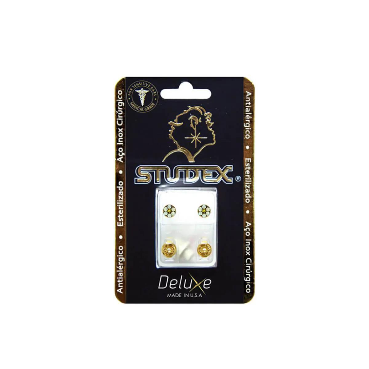 Brinco Antialérgico Studex Deluxe Daisy Dourado White Opal Sunflower com 1 par