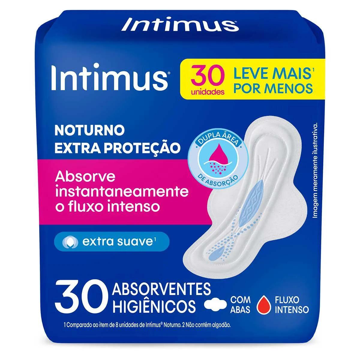 Absorvente Intimus Noturno Cobertura Suave Com Abas com 30 unidades