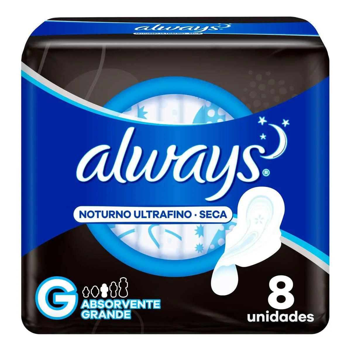 Absorvente Always Noturno Ultrafino Seca G com Abas com 8 unidades