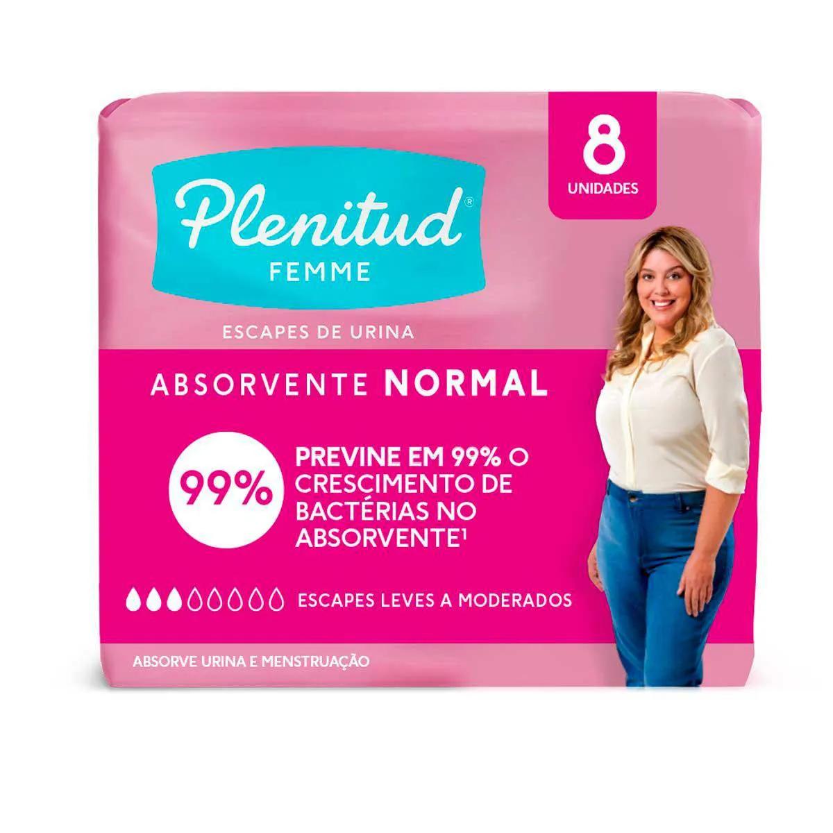 Absorvente para Incontinência Urinária Plenitud Femme Normal Com Abas com 8 unidades