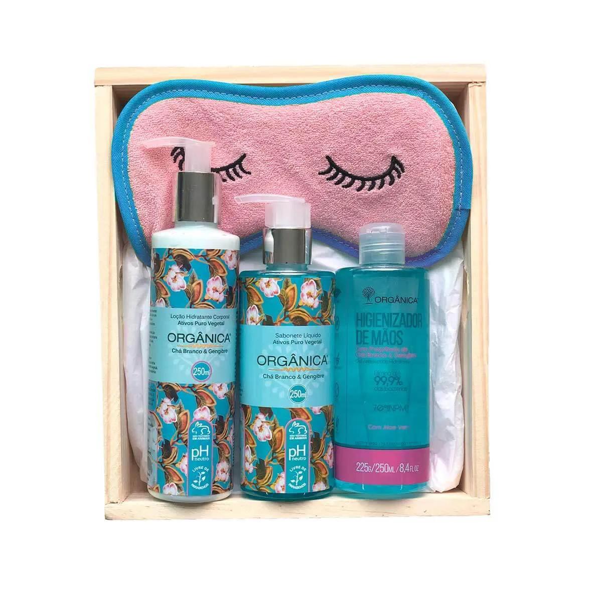 Kit Orgânica Chá Branco e Gengibre com Sabonete Líquido + Hidratante Corporal + Gel Higienizador de Mãos com 250ml cada