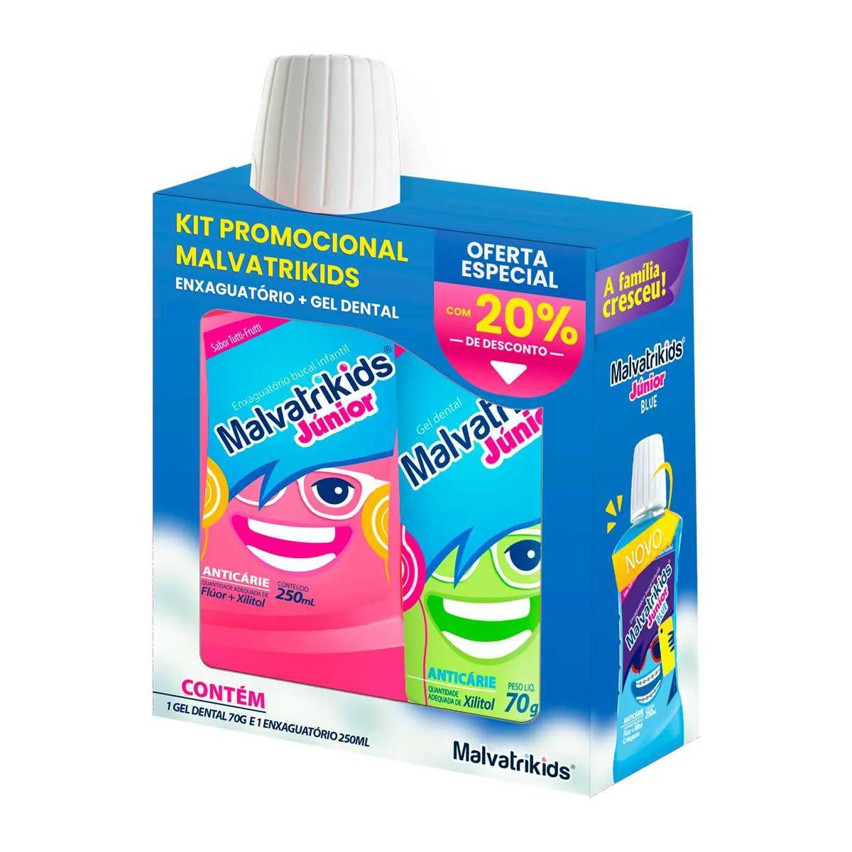 Kit Promocional Malvatrikids Enxaguante Bucal Júnior com 250ml + Pasta de Dente Júnior com 70g