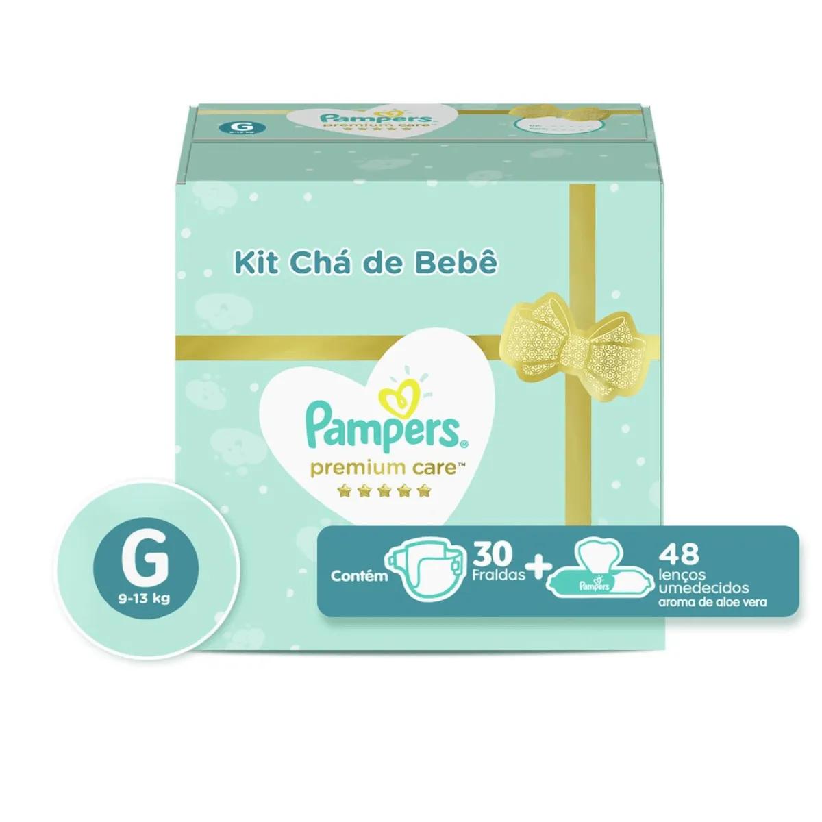 Kit Fralda Pampers Premium Care G 30 Unidades + Lenço Umedecido Aloe Vera 48 unidades
