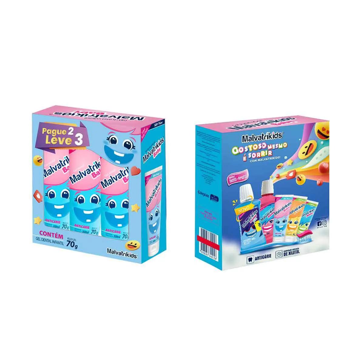 Kit Gel Dental Infantil Malvatrikids Baby Anticárie Tutti-Frutti 3 Unidades