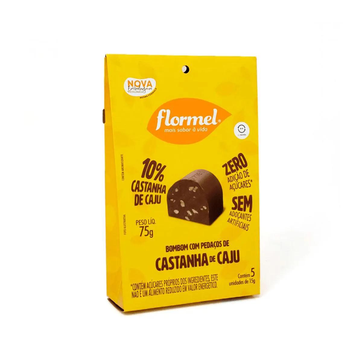 Bombom Recheado Flormel com Pedaços de Castanha de Caju Zero Açúcar com 75g