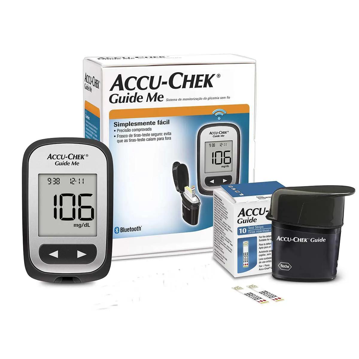 Kit para Controle de Glicemia Accu Chek Guide Me com 1 Monitor + 10 Tiras