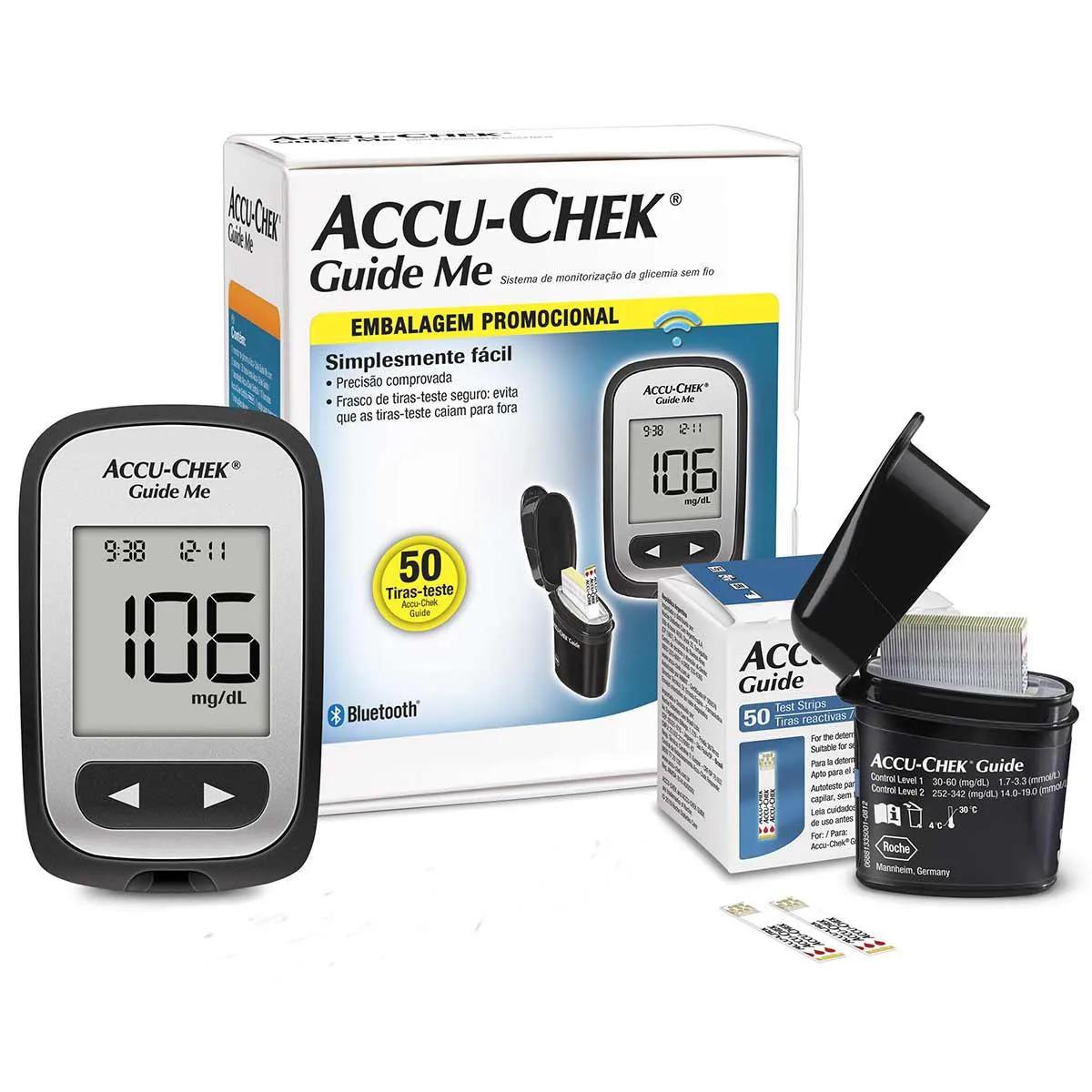 Kit para Controle de Glicemia Accu Chek Guide Me com 1 Monitor + 50 Tiras