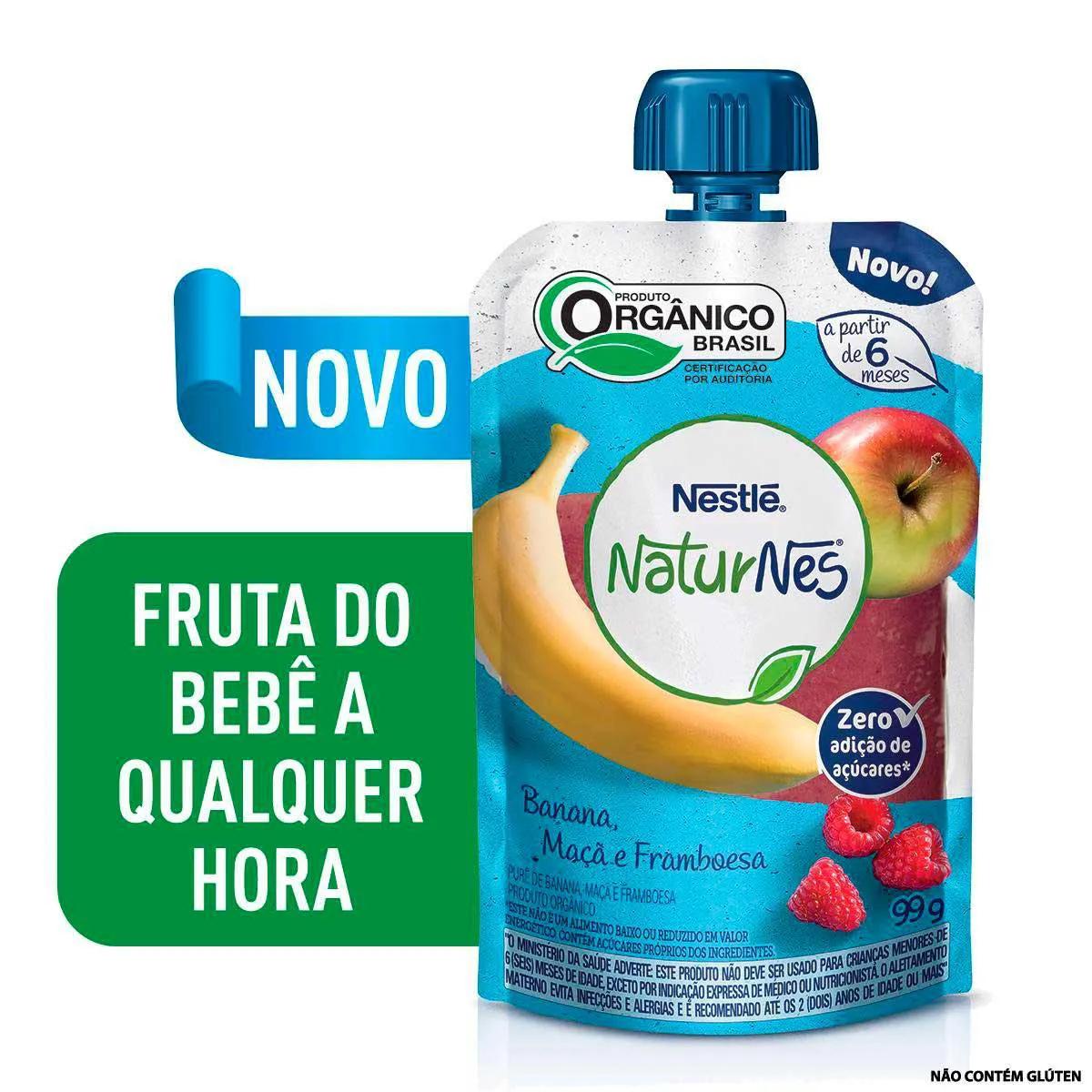 Purê Orgânico Nestlé Naturnes Banana, Maçã e Framboesa com 99g