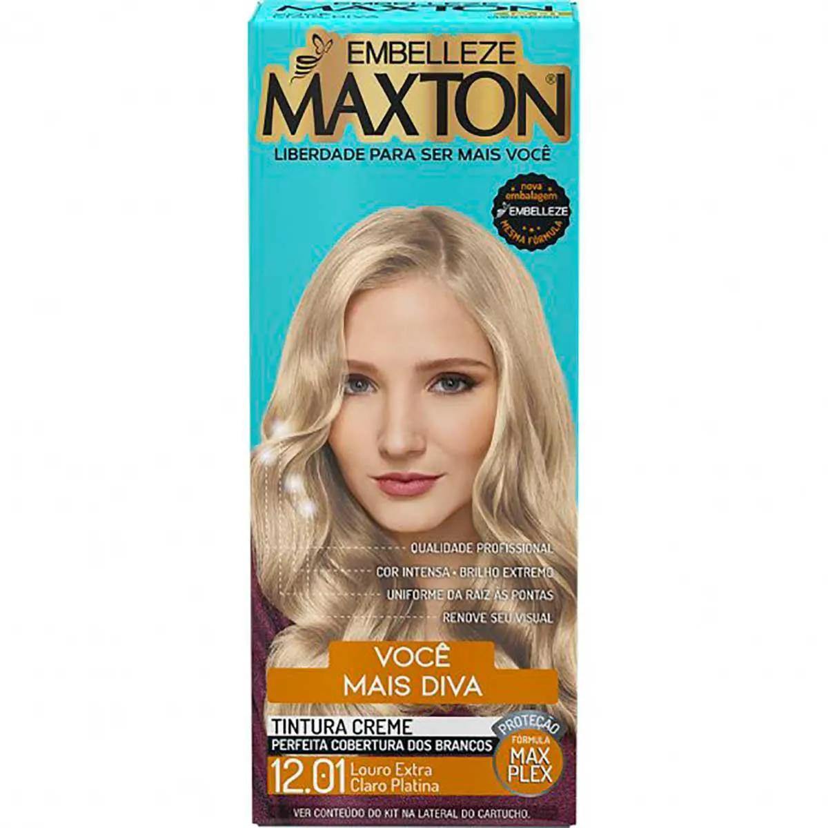 Tintura Creme Maxton 12.01 Louro Extra Claro Platina com 1 Unidade
