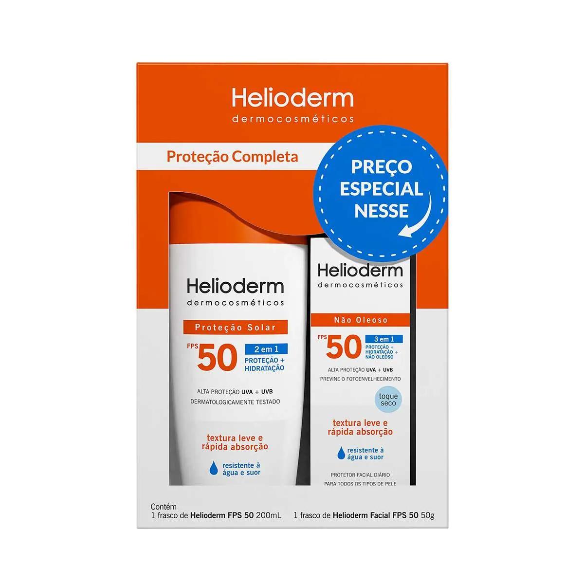 Kit Helioderm Suncare Protetor Solar Corporal FPS50 com 200ml + Protetor Facial FPS50 com 50g