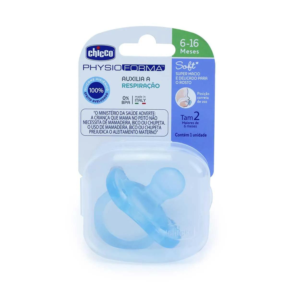 Chupeta Chicco Physio Forma Soft 6 - 16 Meses Azul com 1 unidade