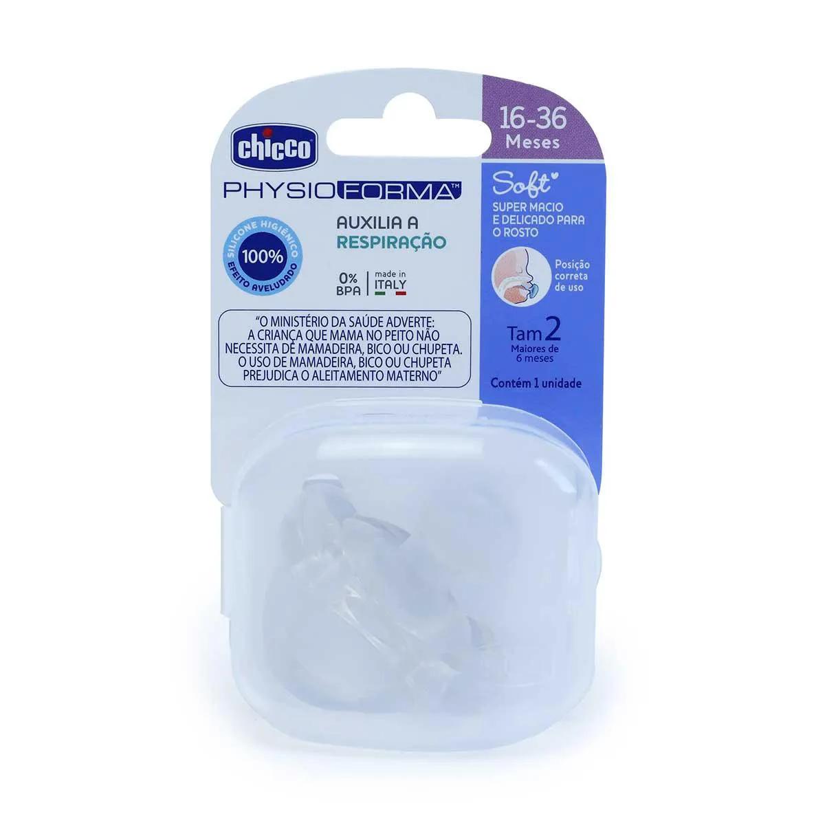 Chupeta Chicco Physio Forma Soft Tamanho 2 16-36 Meses Transparente com 1 unidade