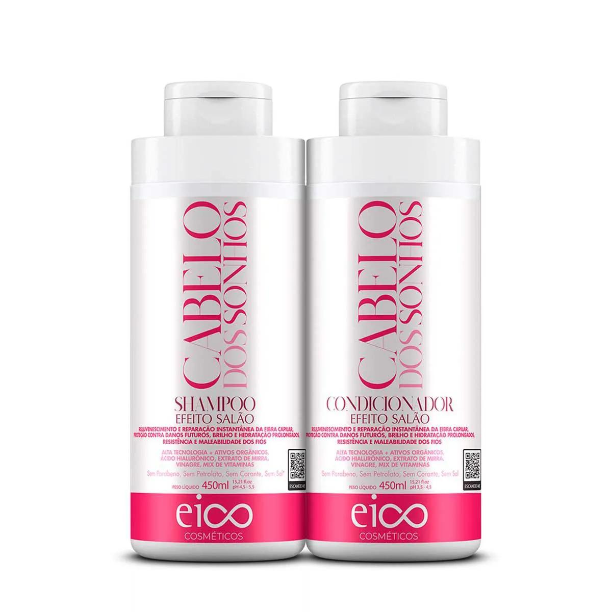 Kit Eico Cabelos dos Sonhos Shampoo com 450ml + Condicionador com 450ml